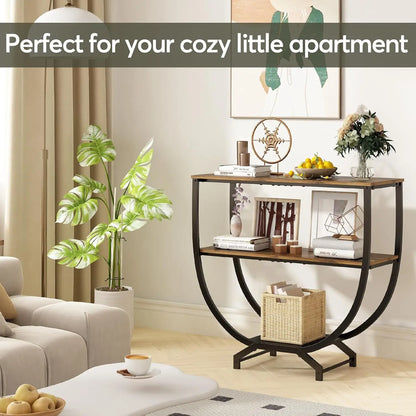 3-Tier Industrial Console Table with Storage, 30" Height Entryway Sofa Table, Rustic Brown for Living Room