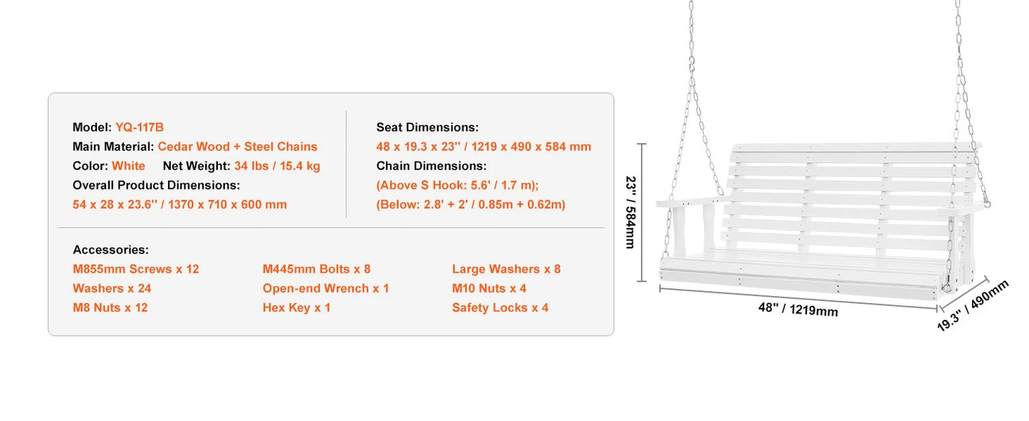 SucceBuy Wooden Porch Swing 5 ft  for Courtyard Garden  880 lbs Strong Load Capacity Chair Bench