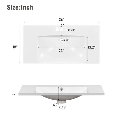 36in Free Standing Bathroom Vanity with Sink Wooden Cabinet Ceramic Basin