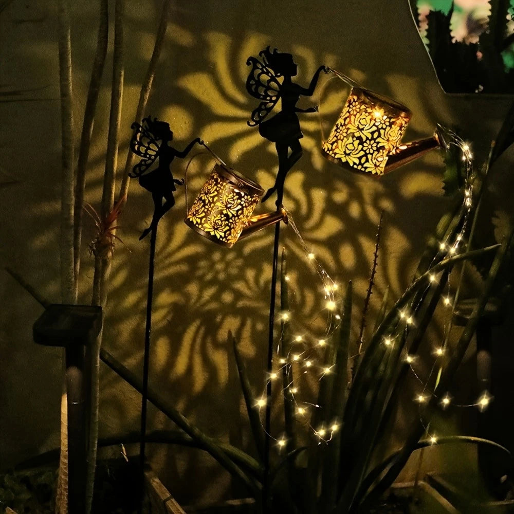 Solar Lights Outdoor Solar Watering Can Light  Waterproof Metal Hanging Lantern Fairy Garden Decor Outside