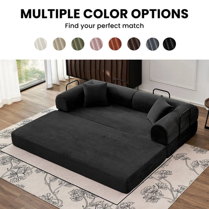 79" Convertible Sofa Bed with Fixed-Shape Frame & Removable Armrests, Modular Corduroy