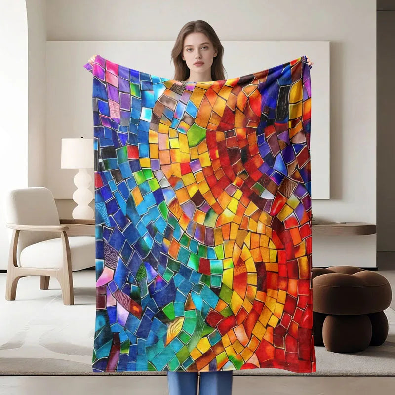 1 piece colorful mosaic flannel blanket