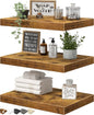 10" Deep Floating Shelves Set of 3, Rustic Brown Wood for Wall - Bathroom Bedroom Kitchen Living Room