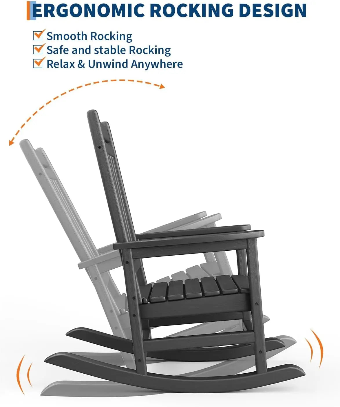 Outdoor Rocking Chair, All-Weather  Patio Rocking Chairs for Adults, 380lbs Weight Capacity, for Porch