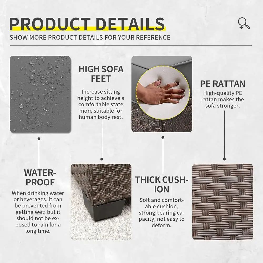 9-Piece Outdoor Wicker Rattan Patio Furniture Set with Grey Cushions and 45 Gas Fire Pit Table