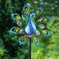 Peacock Solar Wind Spinner 62Inch Double Wind Sculpture with Color Changing LED Light  Yard Spinners