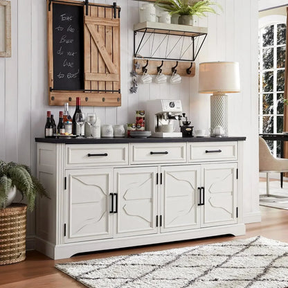 66" Large Buffet Sideboard Cabinet with 4 Doors and 3 Drawers,  Storage Cabinet for Dining Room,