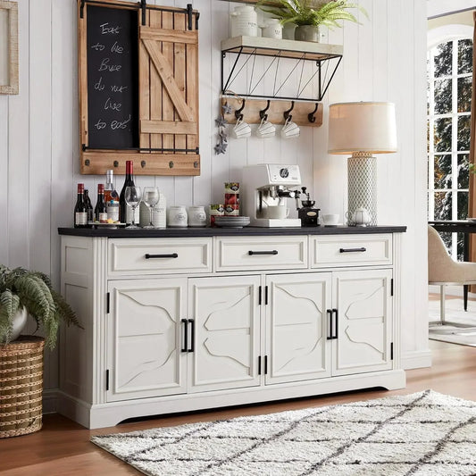 66" Large Buffet Sideboard Cabinet with 4 Doors and 3 Drawers,  Storage Cabinet for Dining Room,