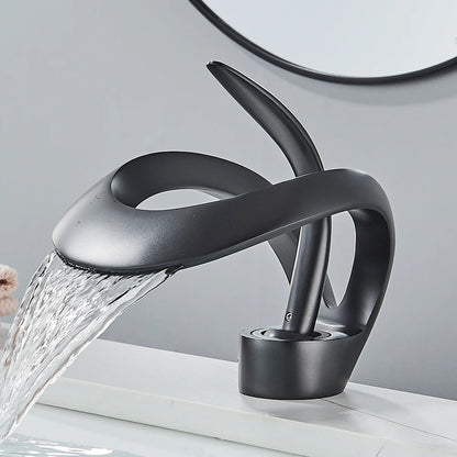 Rozin Luxury Black Basin Faucet Grey Bathroom Waterfall Mixer Tap Brass Deck Mount Modern Style