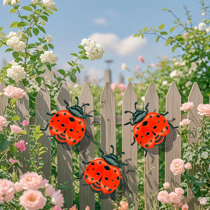 3pcs metal ladybug wall decor garden decoration outdoor metal craft