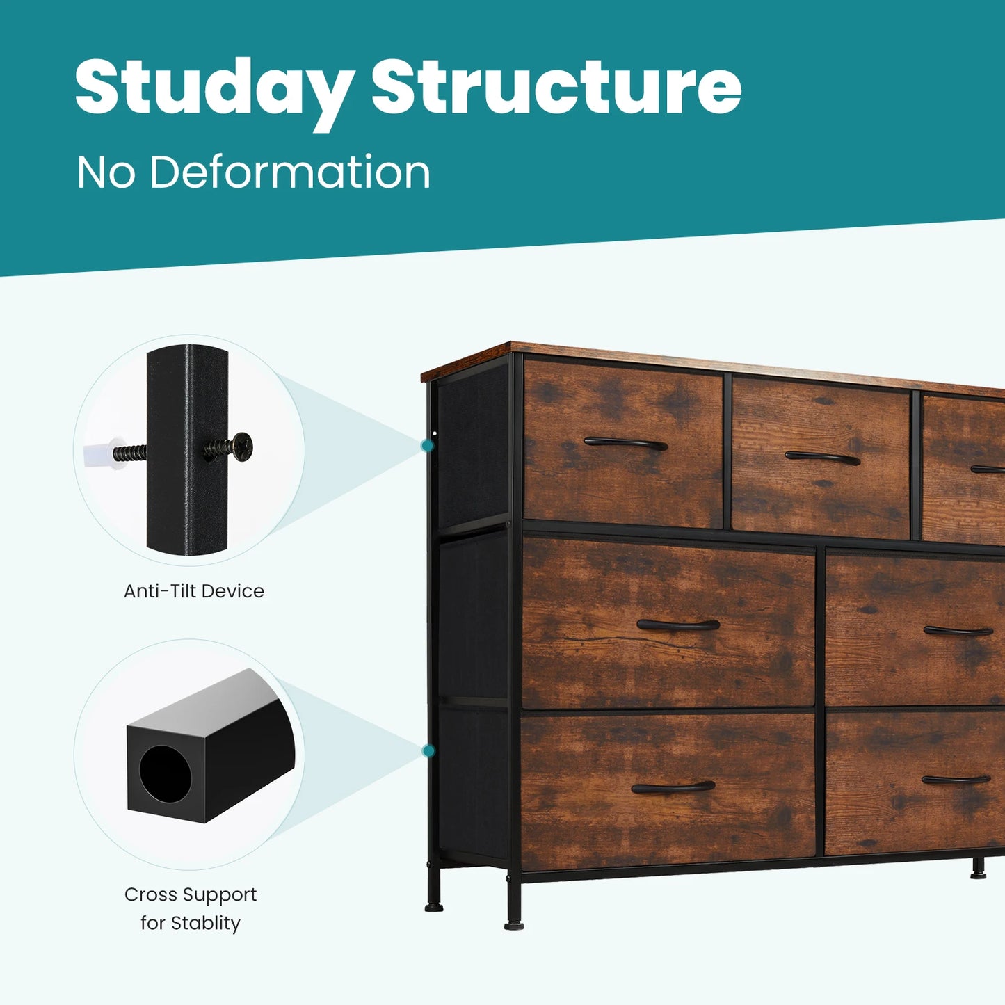 JHK Desser For Bedroom With 7 Fabric Drawers Closet Chest For Living Room Display Cabinet