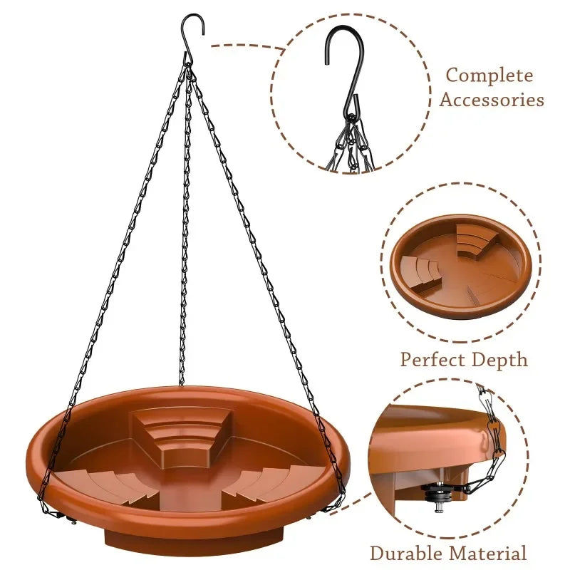 Solar Powered Bird Bathtub Fountain Hanging Bird Feeder  with Hook Chain