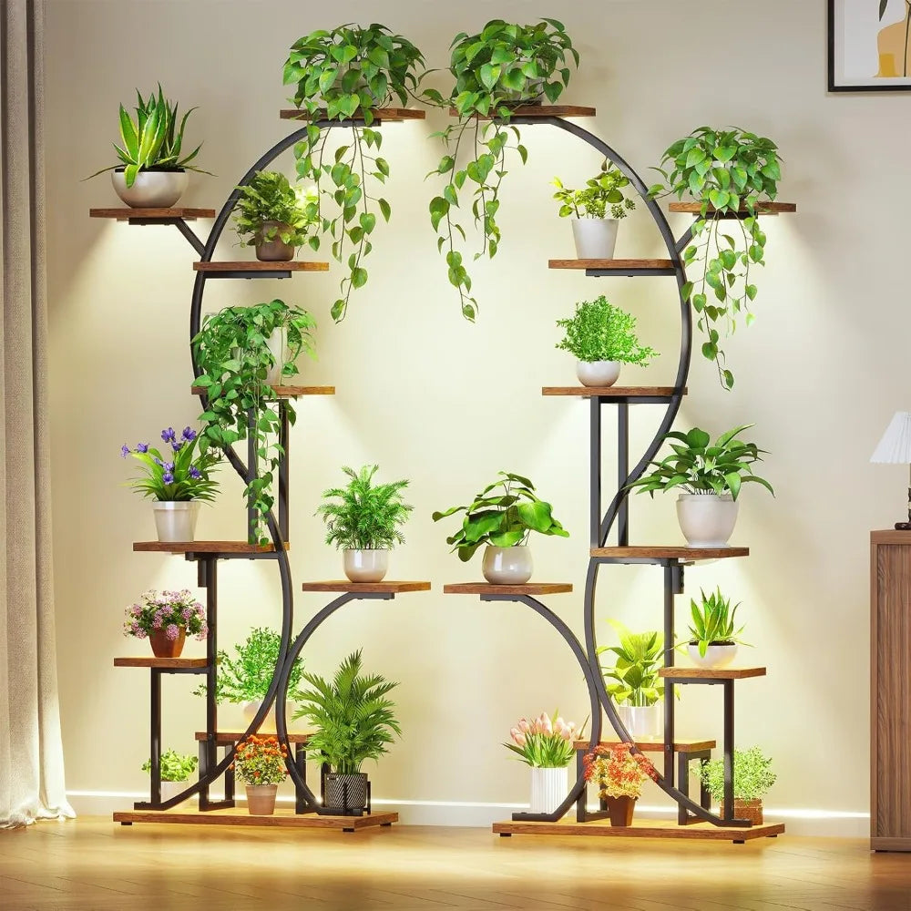 S Shaped Plant Stand Indoor with Grow Lights - 7 Tier Plant Shelf for Living Room, Patio, or Balcony