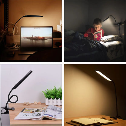 5W LED Clip on Desk Lamp with 3 Modes 11 Brightness  2M Cable Dimmer 14 Levels Clamp Table Lamp