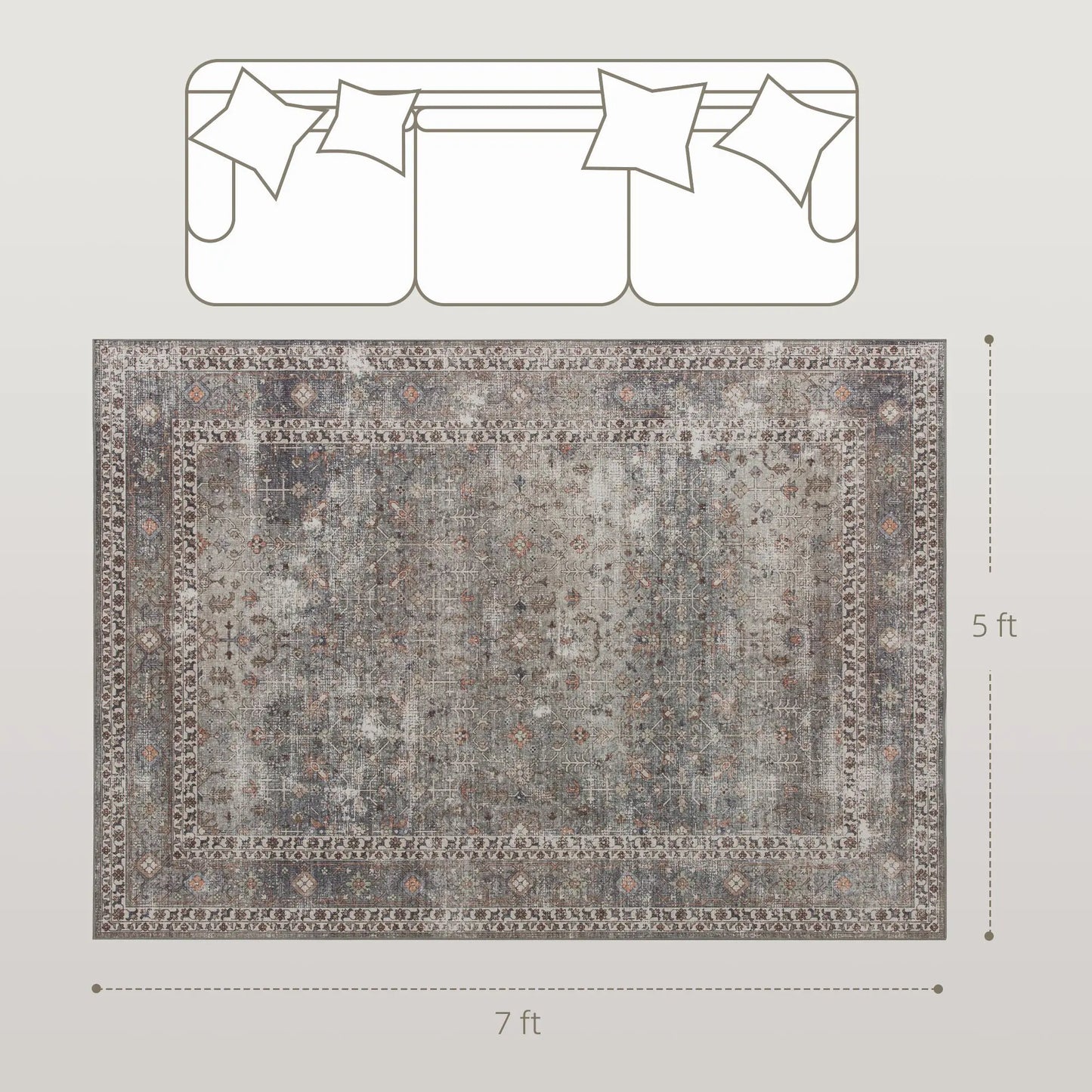 HOMCOM Machine Washable Area Rug 5x7,  Dark Mixed-Brown