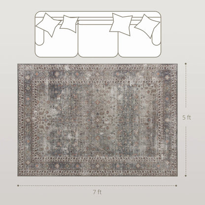 HOMCOM Machine Washable Area Rug 5x7,  Dark Mixed-Brown