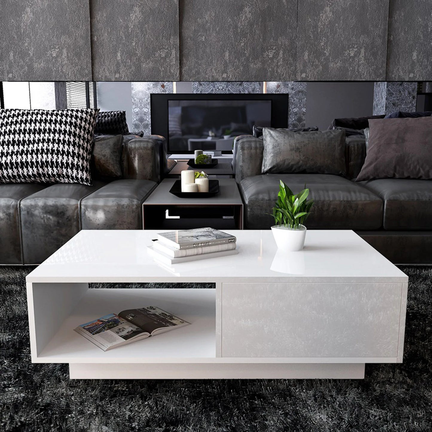 Modern High Gloss Rectangular Coffee Table