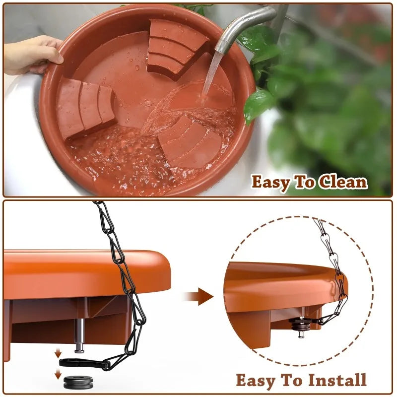 Solar Powered Bird Bathtub Fountain Hanging Bird Feeder  with Hook Chain