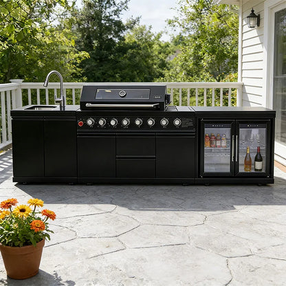 Modern Modular Functional Stainless Steel Outdoor Kitchen Grill Cooktop Sink Fridge LED For Backyard Patio Garden