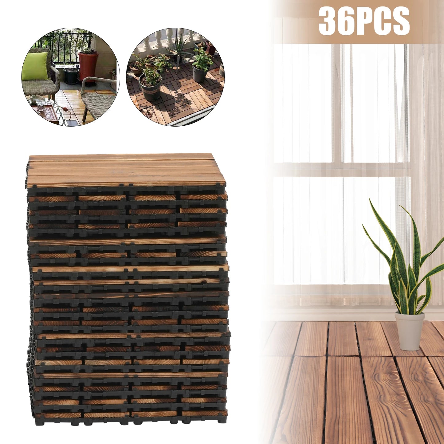 36 PCS Deck Tiles,12in Camphor Pine Wood Tiles Backyard,Indoor and Outdoor