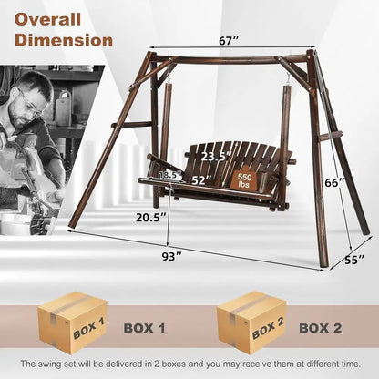 2-Seat Porch Swing with A-Frame Stand, Outdoor Patio Swing Chair