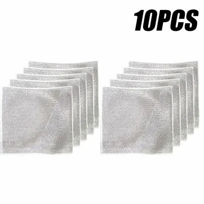 10pcs Magic Dishcloth Silver  Kitchen Cloth  Built-in Sponge Steel Wire Ball Rag