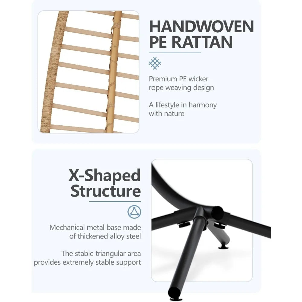 Egg Swing Chair with Stand, Outdoor Patio Hanging Egg Chair, Indoor Hammock Chair