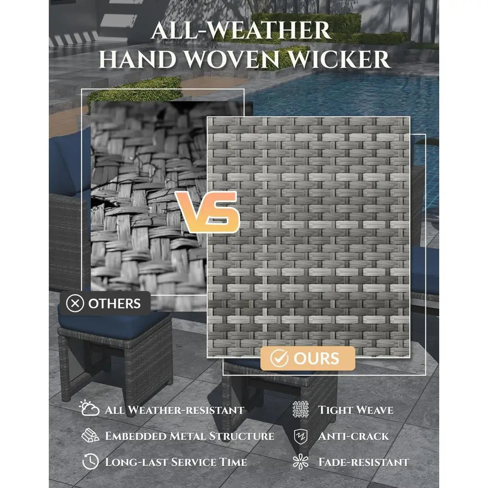 All-Weather Grey Rattan Outdoor Patio Furniture Set with Sectional Sofa, Dining Table, Chairs, and Ottoman