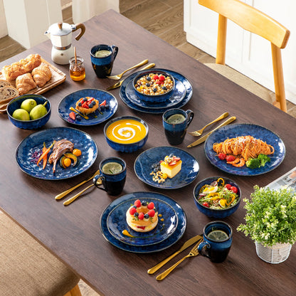 vancasso 16/32/48-Piece Starry Blue Dinner Set with Dinner Plate,Dessert Plate,Bowl,Mug