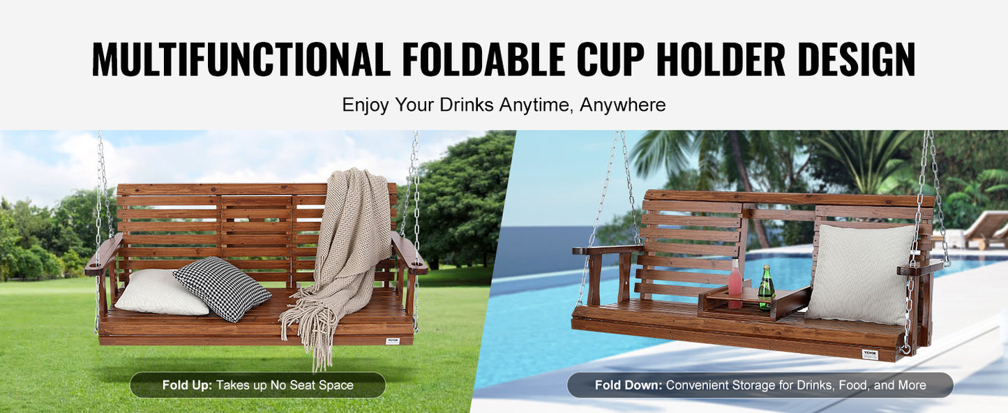 SucceBuy Wooden Porch Swing 5 ft  for Courtyard Garden  880 lbs Strong Load Capacity Chair Bench