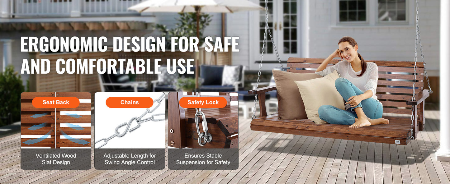 SucceBuy Wooden Porch Swing 5 ft  for Courtyard Garden  880 lbs Strong Load Capacity Chair Bench