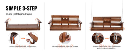 SucceBuy Wooden Porch Swing 5 ft  for Courtyard Garden  880 lbs Strong Load Capacity Chair Bench