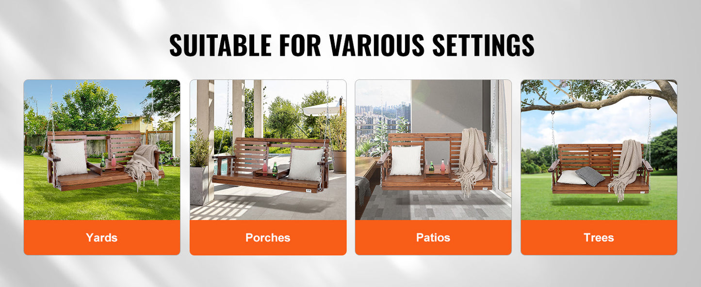 SucceBuy Wooden Porch Swing 5 ft  for Courtyard Garden  880 lbs Strong Load Capacity Chair Bench